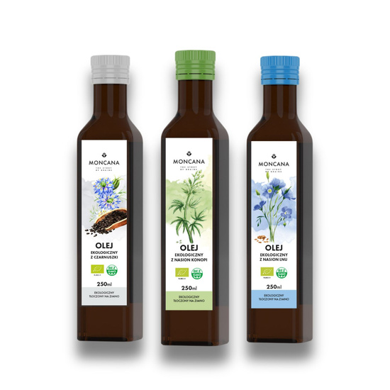 Satz Flachs + Nigella + Hanf. Bestes Verhältnis von Omega 3 zu Omega 6