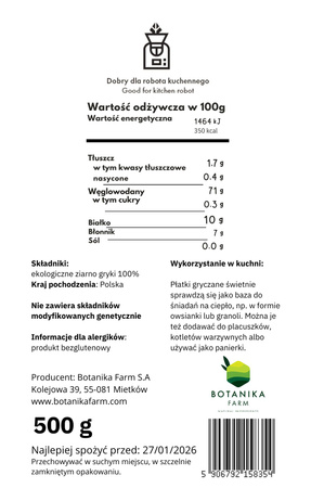 EKOlogiczne Płatki gryczane białe bezglutenowe 500g