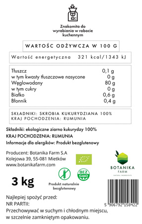 EKOlogiczna Bezglutenowa skrobia kukurydziana 3 kg