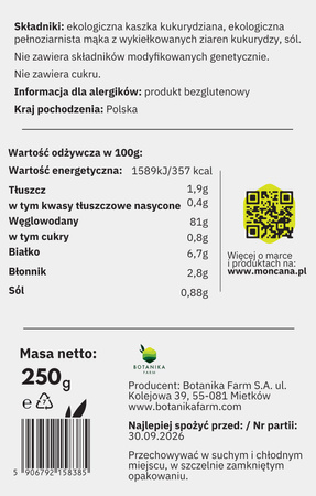 EKOlogiczne Płatki kukurydziane bez dodatku cukru bezglutenowe  250g