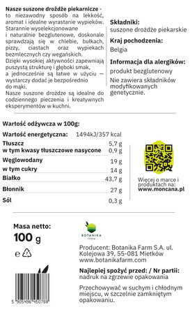 Dried baker's yeast, gluten-free 100g