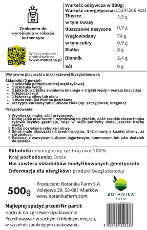 Bezglutenowa mąka ryżowa pełnoziarnista, EKOlogiczna mąka pudrowa 500g 