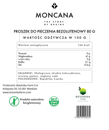 Bezglutenowy Proszek do Pieczenia z ekologicznej skrobi kukurydzianej 80g