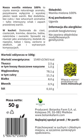 Wanilia mielona 100% bez dodatków 50g