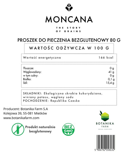 Bezglutenowy Proszek do Pieczenia z ekologicznej skrobi kukurydzianej 80g